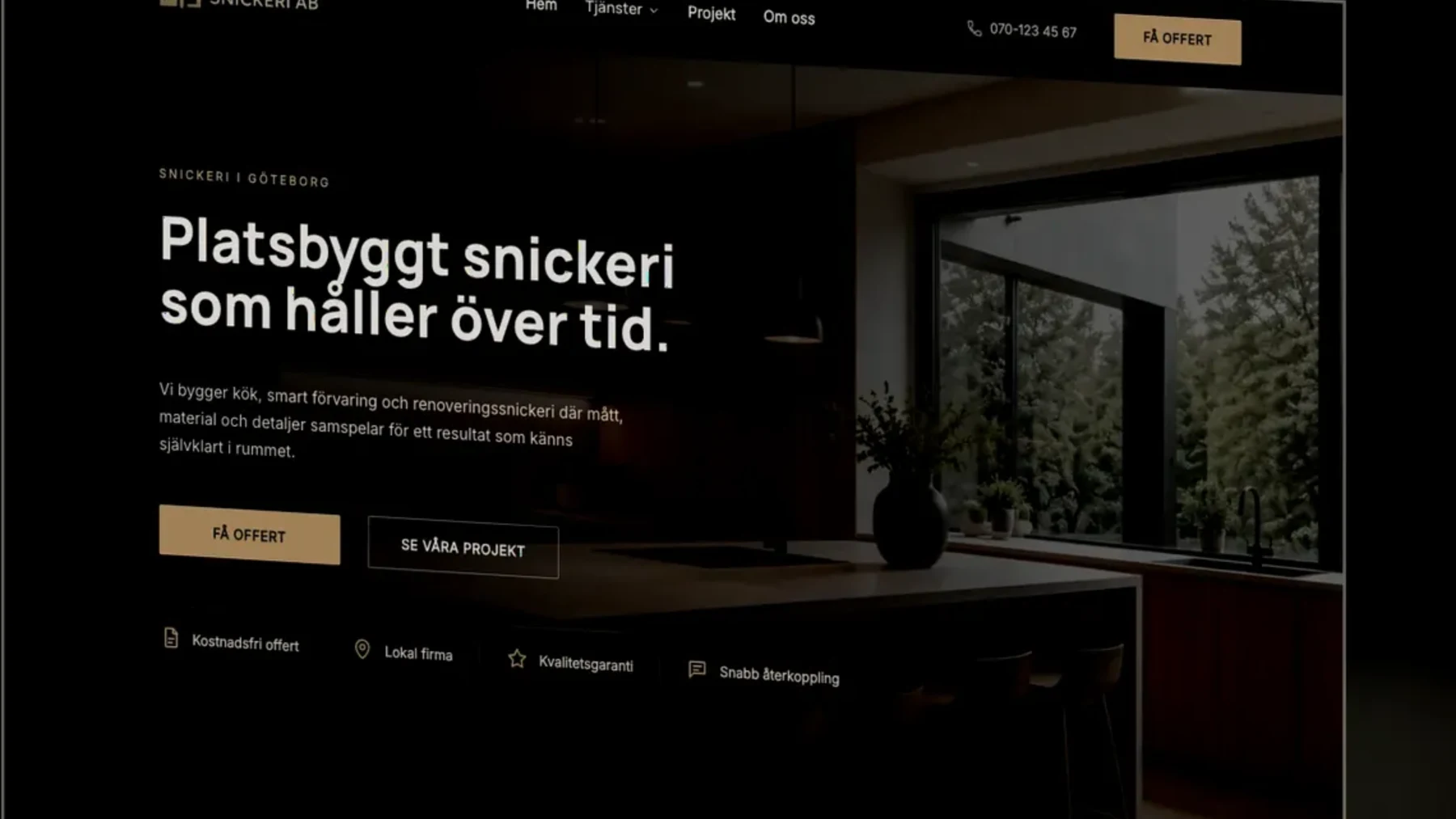 Göteborgs Snickeri AB, webbplats i mobil komposition